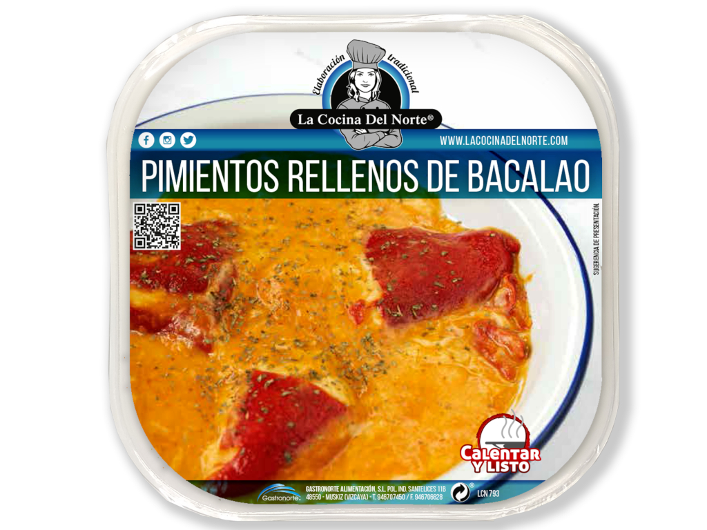 Pimientos rellenos de Bacalao con salsa vizcaina